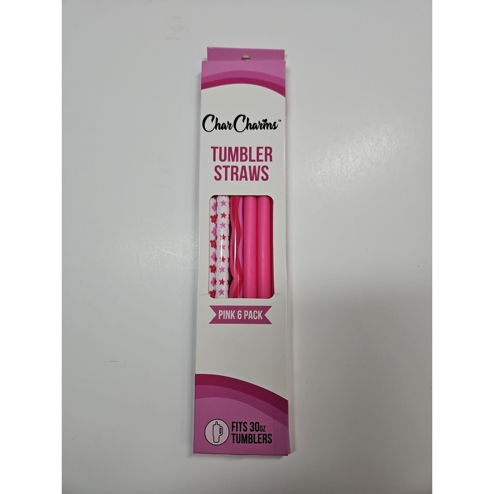 CharCharms Pink Pack 6 Pack Reusable Tumbler Straws‎ Fits 30 oz